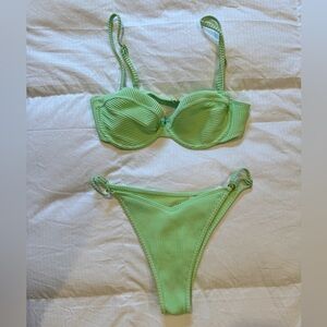 Hollister Gilly Hicks Ribbed Neon Green Bikini  |  Size Small